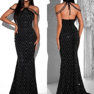 Černé třpytivé plesové šaty KUALA Velikost: M