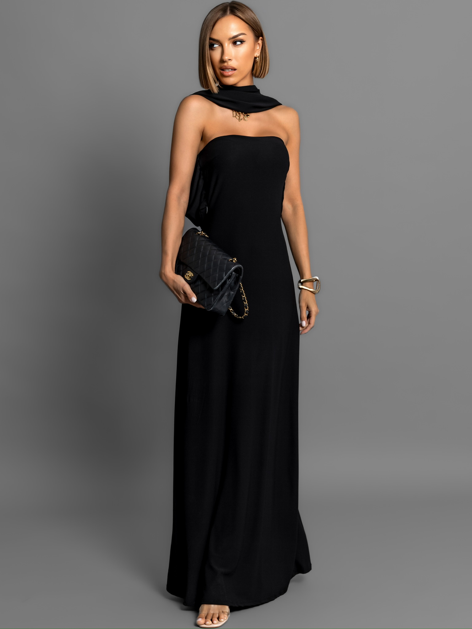 Černé variabilní dlouhé šaty HAARLEN Velikost: ONESIZE - Obrázek 2