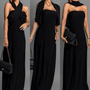 Černé variabilní dlouhé šaty HAARLEN Velikost: ONESIZE