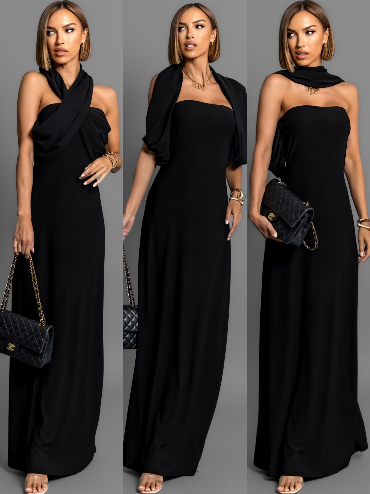 Černé variabilní dlouhé šaty HAARLEN Velikost: ONESIZE