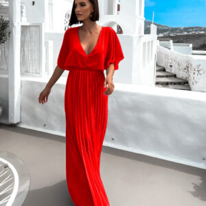 Červené elegantní šaty PARFOMELLE s výsřihem do V Velikost: ONESIZE