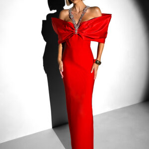 Červené plesové luxusní šaty JAZOREY s řetízkem Velikost: M