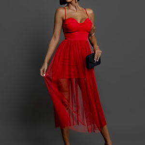 Červené tylové šaty POLOWA Velikost: ONESIZE