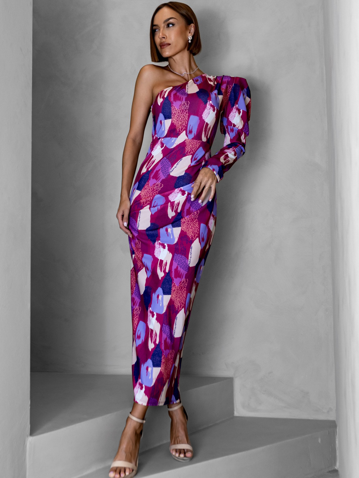 Fialové dlouhé barevné elegantní šaty KAROT Velikost: ONESIZE - Obrázek 3