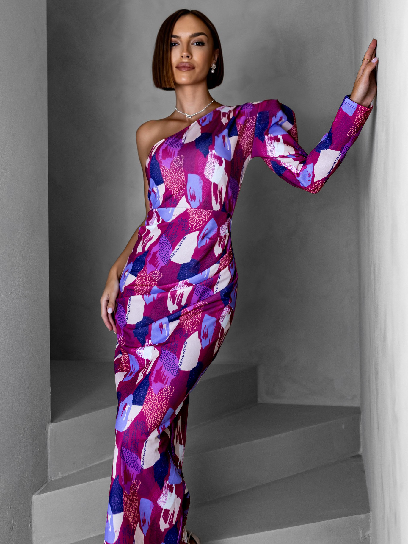 Fialové dlouhé barevné elegantní šaty KAROT Velikost: ONESIZE