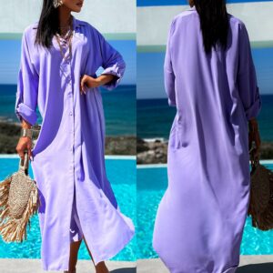 Fialové dlouhé košilové šaty NESSY Velikost: ONESIZE