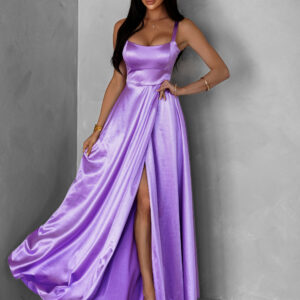 Fialové dlouhé saténové šaty HELSIN na ramínka Velikost: ONESIZE