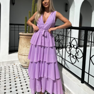 Fialové elegantní šaty SUSANI s volánky Velikost: ONESIZE