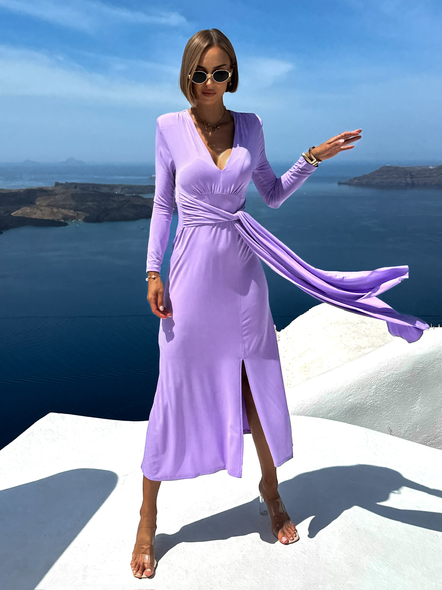 Fialové šaty BOTTOM s dlouhým rukávem Velikost: ONESIZE - Obrázek 2