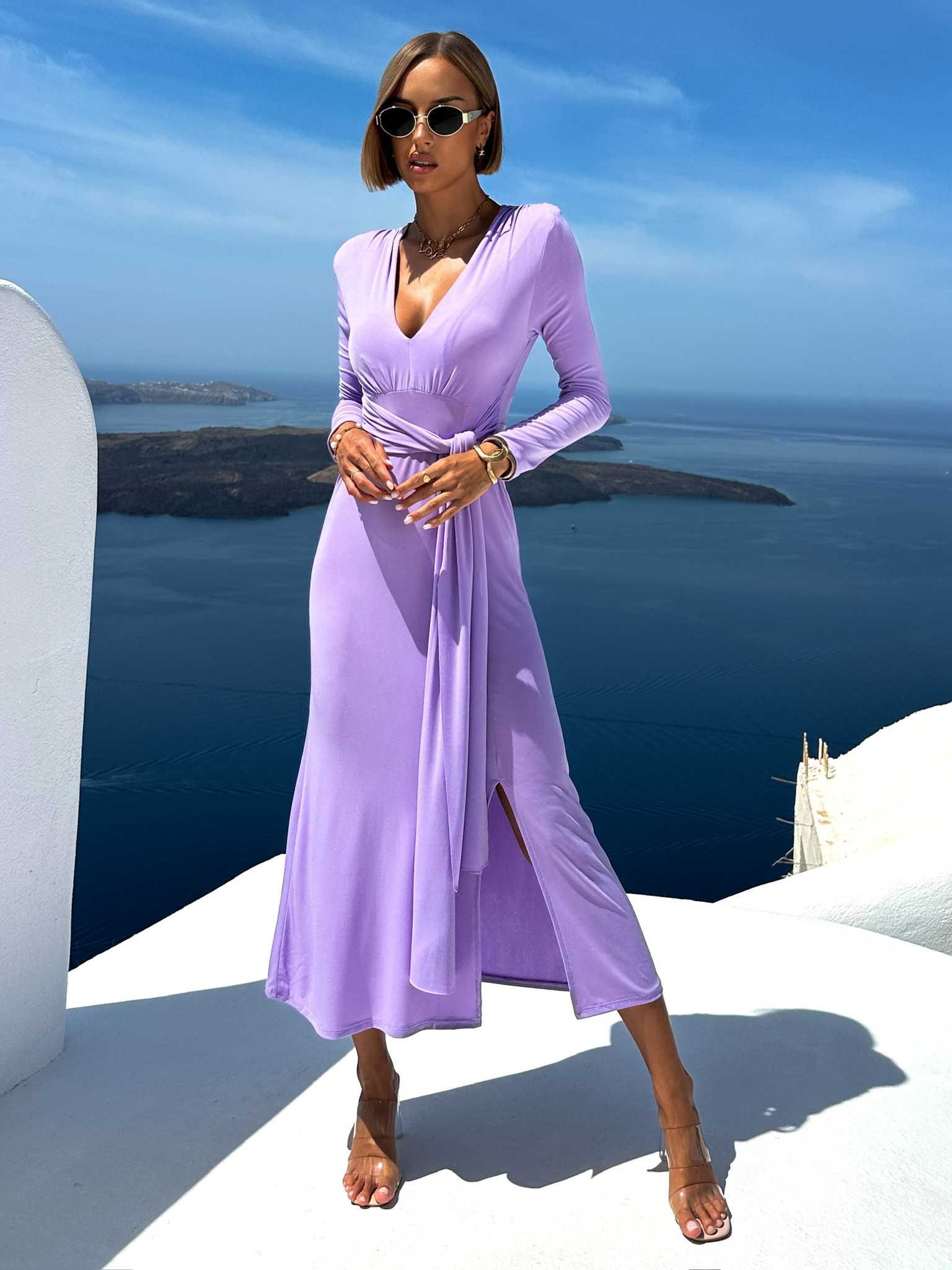 Fialové šaty BOTTOM s dlouhým rukávem Velikost: ONESIZE - Obrázek 3