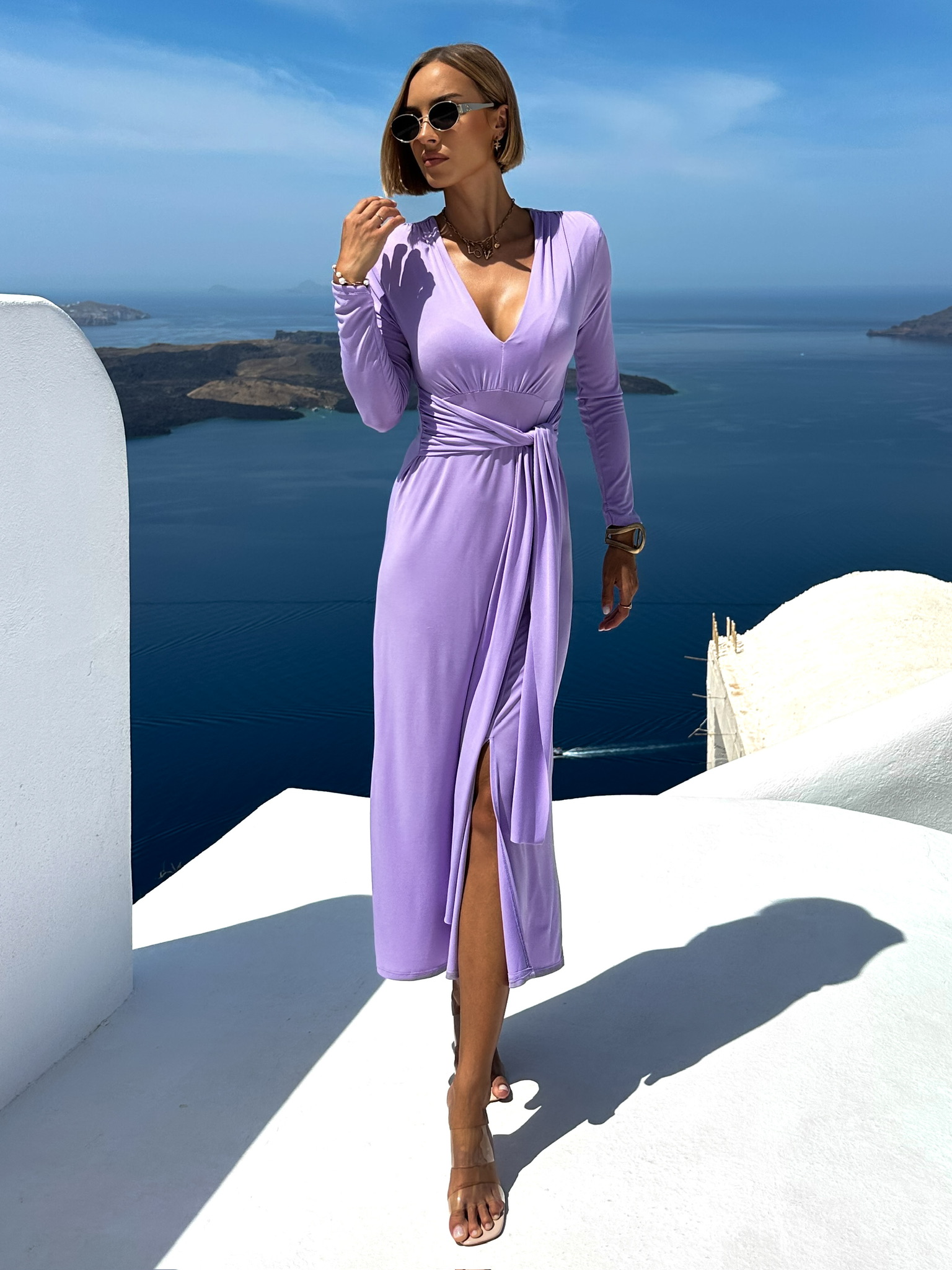 Fialové šaty BOTTOM s dlouhým rukávem Velikost: ONESIZE