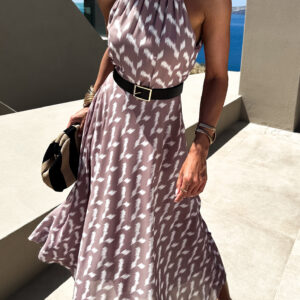 Hnědé dlouhé vzdušné šaty DLEGO s páskem Velikost: ONESIZE