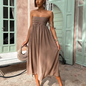 Hnědé elegantní šaty AUTEREL Velikost: ONESIZE