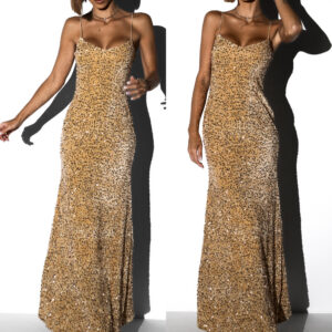 Hnědé elegantní šaty TOMOE s flitry Velikost: S/M