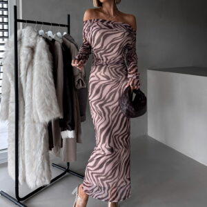 Hnědé přiléhavé dlouhé šaty ELPINIKI Velikost: ONESIZE