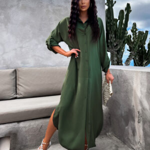 Khaki košilové šaty NESSY Velikost: ONESIZE