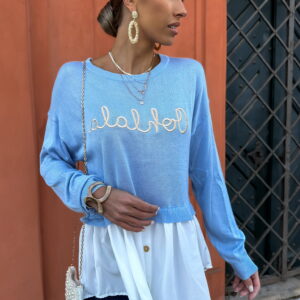 Modrý top s výšivkou RHAZYE Velikost: ONESIZE