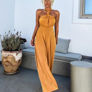 Okrové elegantní šaty BEATRICE s vázáním