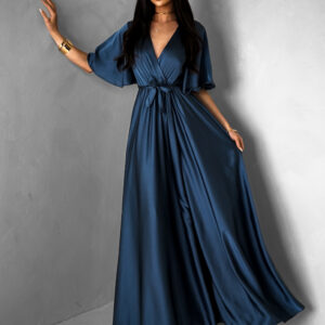 Petrolejové dlouhé saténové šaty GO HOME Velikost: ONESIZE