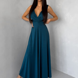 Petrolejové saténové jednoduché společenské šaty EZMIRA Velikost: ONESIZE