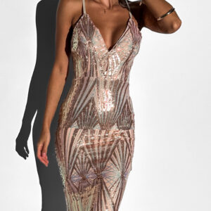 Růžové dlouhé třpytivé večerní šaty BOGUSY Velikost: L