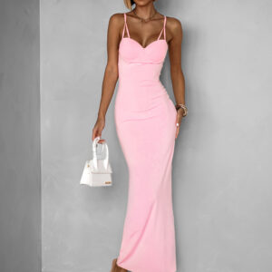 Růžové dlouhé tvarující šaty BRUCEL na ramínka Velikost: M/L