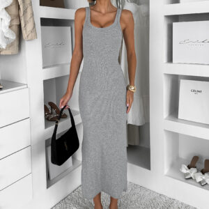 Šedé dlouhé jednoduché basic šaty PLANES Velikost: M/L