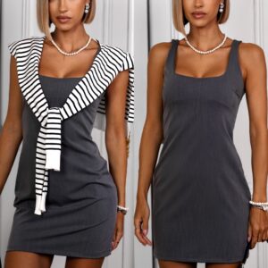 Šedé krátké mini pouzdrové šaty KOMLOT Velikost: ONESIZE