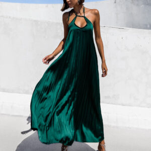 Smaragdové lesklé dlouhé šaty MEDALLION