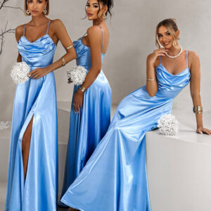 Světle modré saténové šaty LUNOREX pro družičky Velikost: ONESIZE