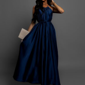 Tmavě modré dlouhé lesklé elegantní šaty MADES Velikost: ONESIZE