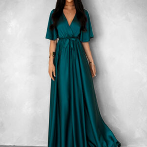 Tmavě petrolejové dlouhé saténové šaty GO HOME s krátkým rukávem Velikost: ONESIZE