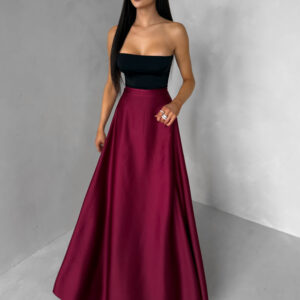 Vínová saténová dlouhá zavinovací maxi sukně DENISSE Velikost: ONESIZE