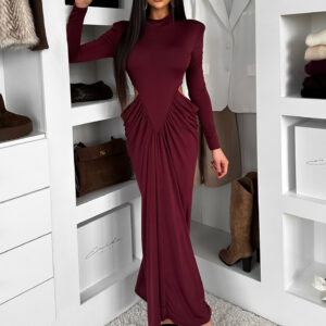 Vínové společenské dlouhé šaty ESTAVION s průstřihy Velikost: ONESIZE