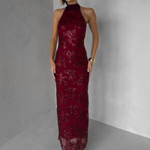 Vínové společenské dlouhé šaty VELVET s flitry Velikost: ONESIZE