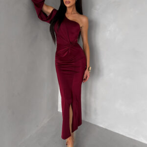 Vínové společenské šaty DUFOUR na jedno rameno Velikost: ONESIZE