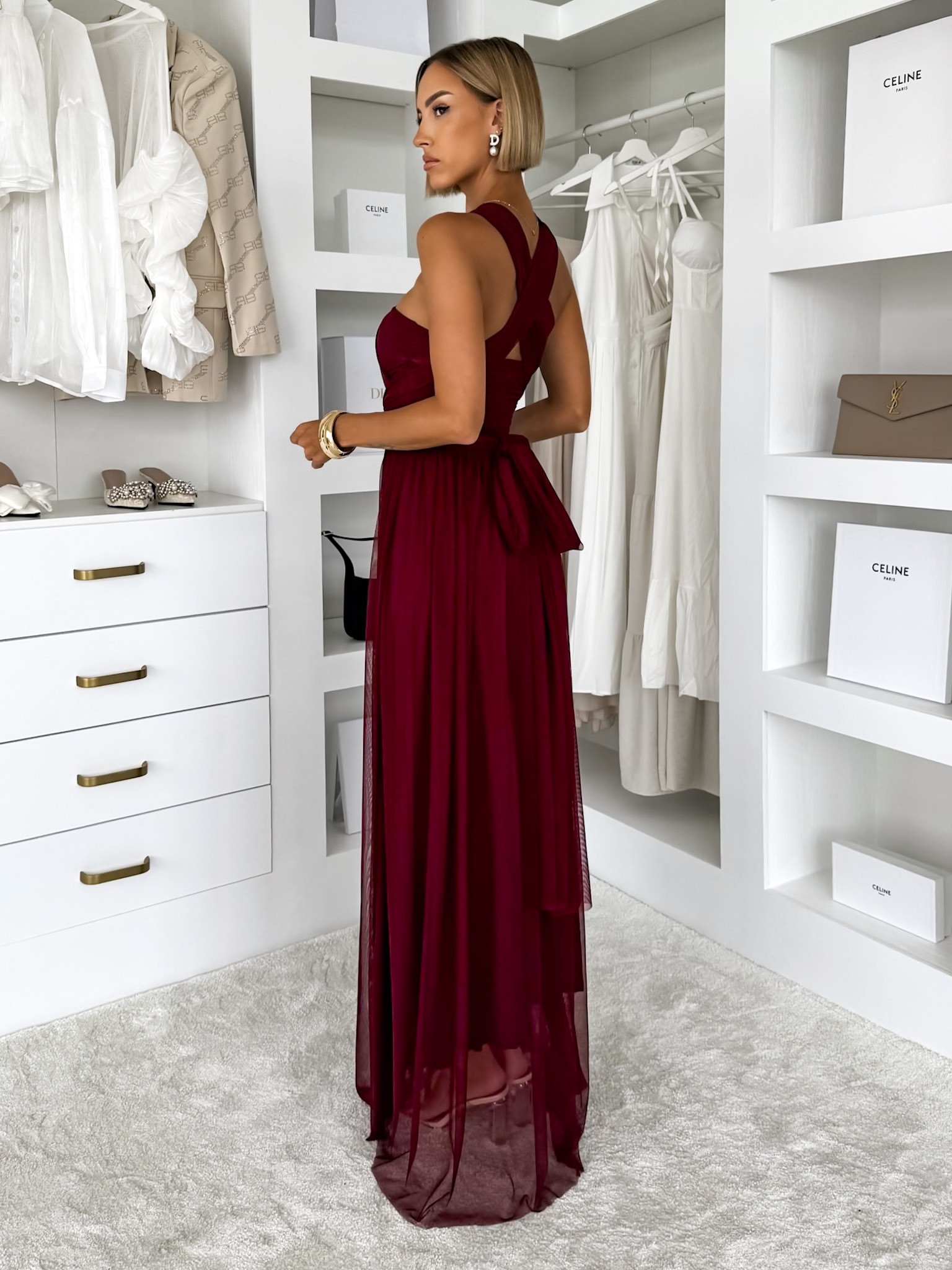 Vínové variabilní společenské tylové plesové šaty OBSIYA s vlečkou Velikost: ONESIZE - Obrázek 2