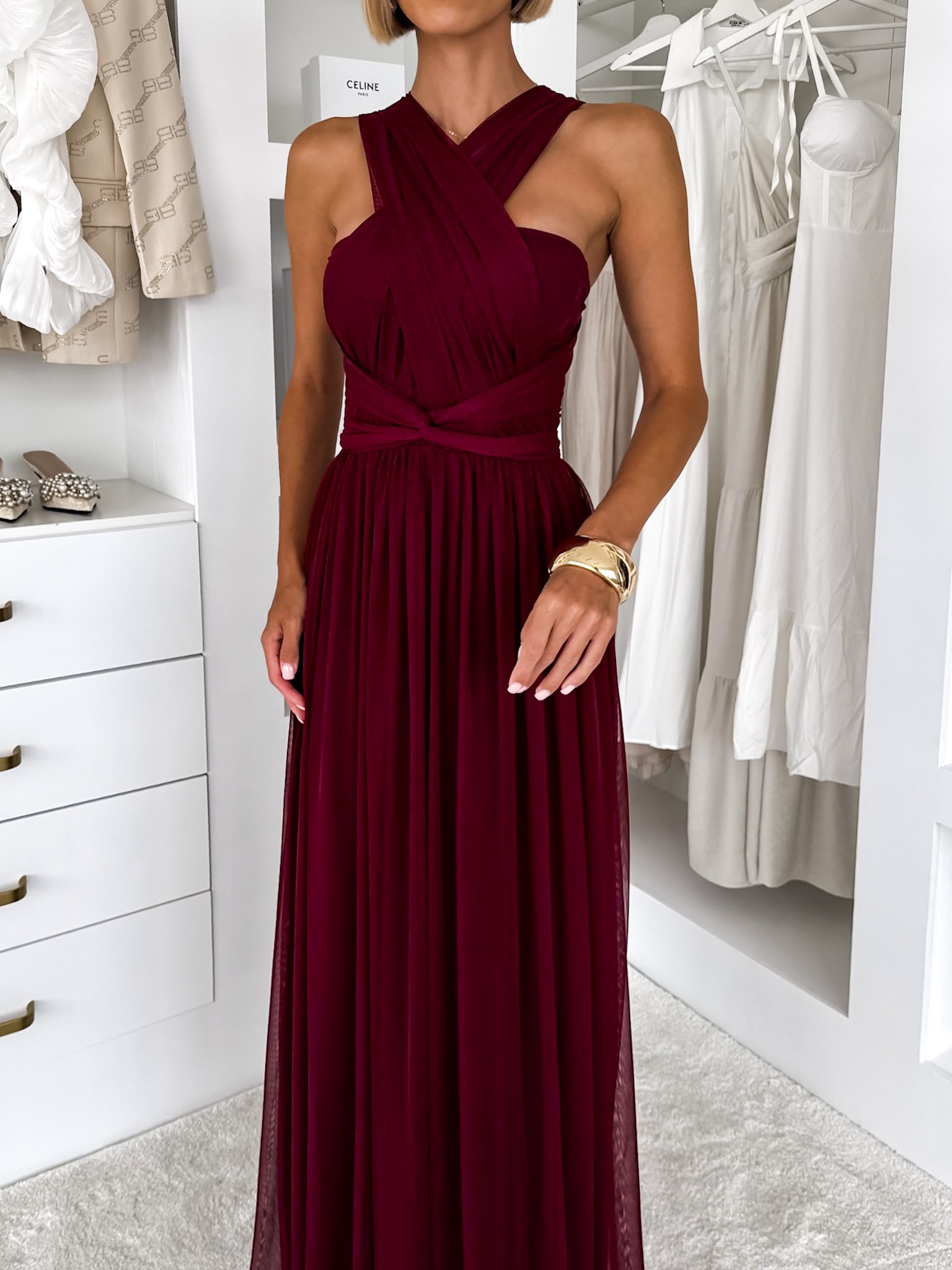 Vínové variabilní společenské tylové plesové šaty OBSIYA s vlečkou Velikost: ONESIZE - Obrázek 3