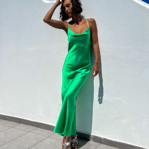 Zelené dlouhé lesklé šaty KARRIN