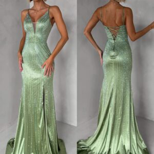 Zelenkavé plesové třpytivé luxusní šaty RAVELLE Velikost: M