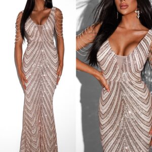 Zlaté elegantní večerní flitrované šaty PEPER Velikost: M