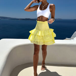 Žlutá bavlněná letní mini sukně FARINA s volány Velikost: ONESIZE