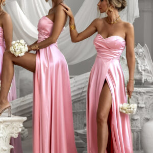 Baby růžové saténové šaty SYCHAEUS pro družičky bez ramínek Velikost: ONESIZE