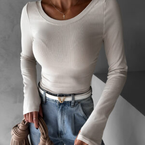 Béžové basic triko MICHAELA s dlouhým rukávem Velikost: M/L