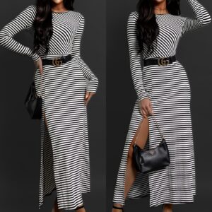 Bíločerné dlouhé šaty BINGOL s rozparkem Velikost: ONESIZE