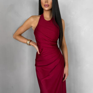 Bordó společenské dlouhé tvarující šaty SYVONA s rozparkem Velikost: ONESIZE