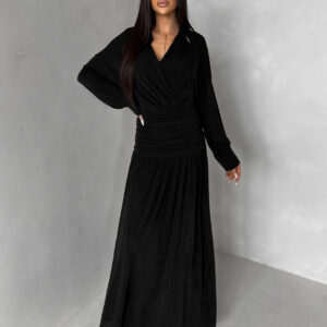 Černé dlouhé elegantní šaty SPIRIT s řasením Velikost: M/L