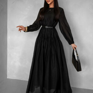 Černé dlouhé maxi šaty LUNES s páskem Velikost: S