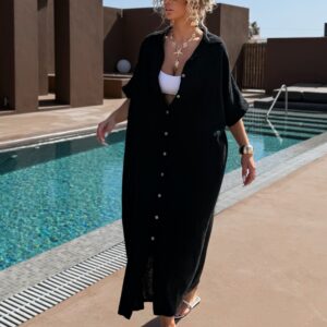 Černé dlouhé mušelínové košilové maxi šaty NUKET Velikost: ONESIZE