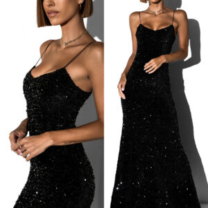 Černé elegantní šaty TOMOE s flitry Velikost: M/L